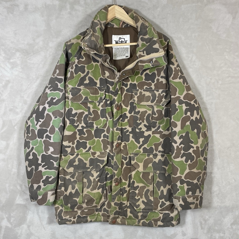 Vintage 80s Woolrich Mens Medium Duck Camouflage Hooded Field Jacket‎ M-65 USA